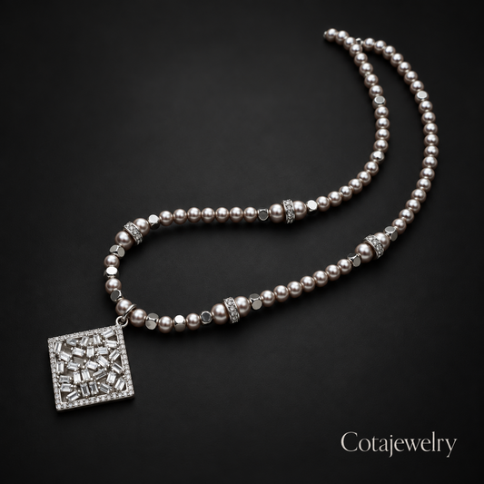 COTA Silver Square Pendant Necklace in Silver Tone