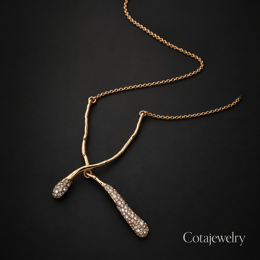 COTA Double Drop Pendant Necklace in Gold Tone