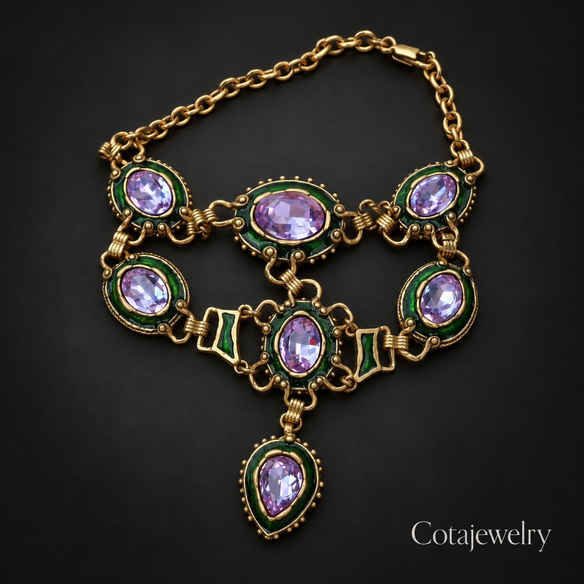 COTA Violet Stone Bib Necklace in Gold Tone