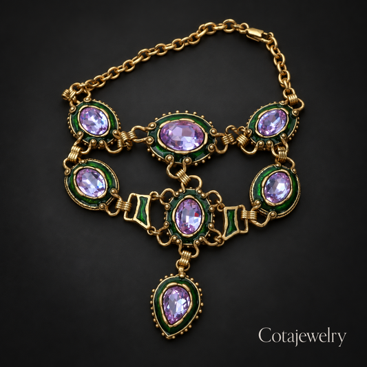 COTA Violet Stone Bib Necklace in Gold Tone