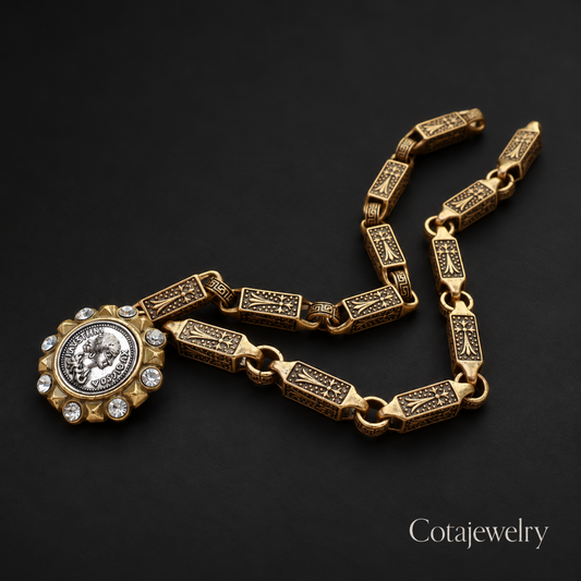 COTA Compass Link Necklace in Gold Tone