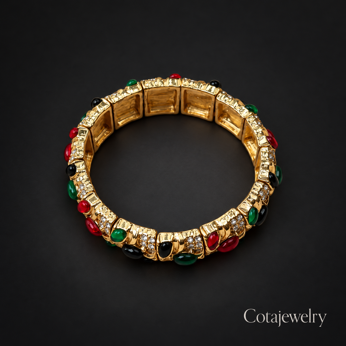 COTA Multicolor Stone Link Bracelet in Green