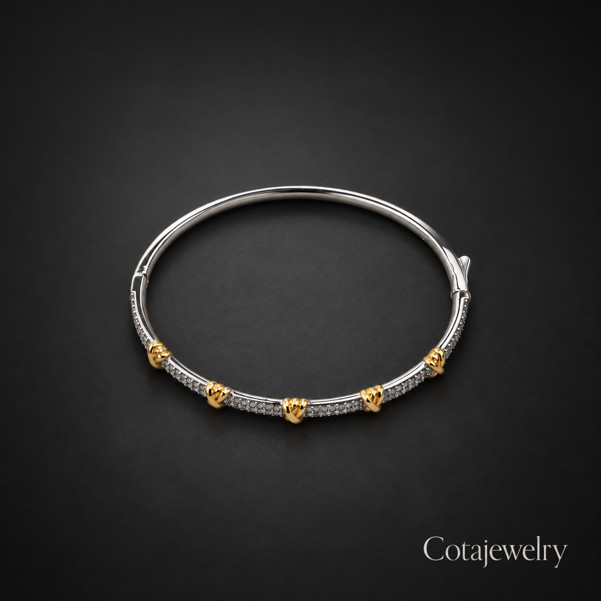 COTA Silver Crystal Cuff Bracelet in Gold Tone