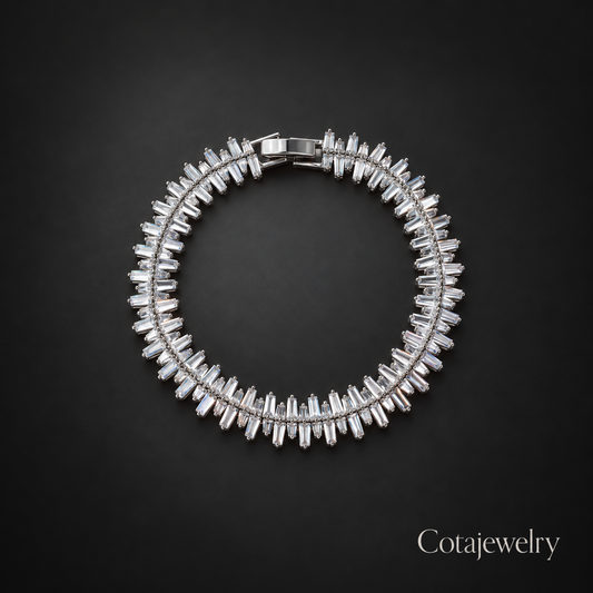 COTA Crystal Fringe Collar Necklace in Silver Tone