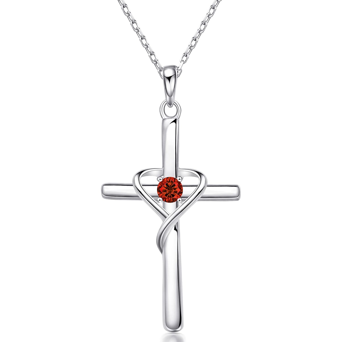 925 Sterling Silver Cross Necklace with Birthstone |  CotaJewelry