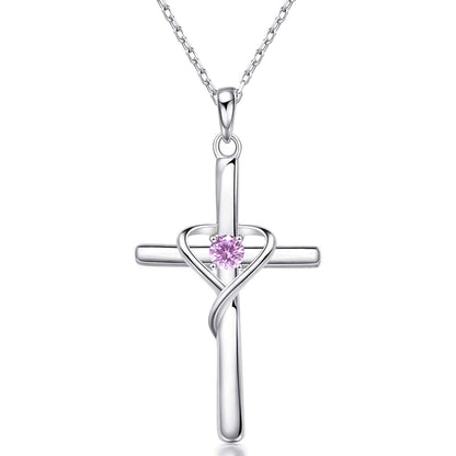 925 Sterling Silver Cross Necklace with Birthstone |  CotaJewelry