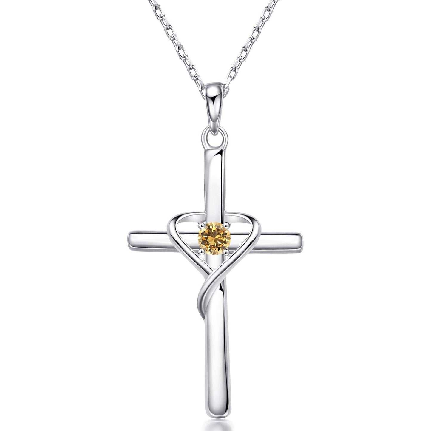 925 Sterling Silver Cross Necklace with Birthstone |  CotaJewelry