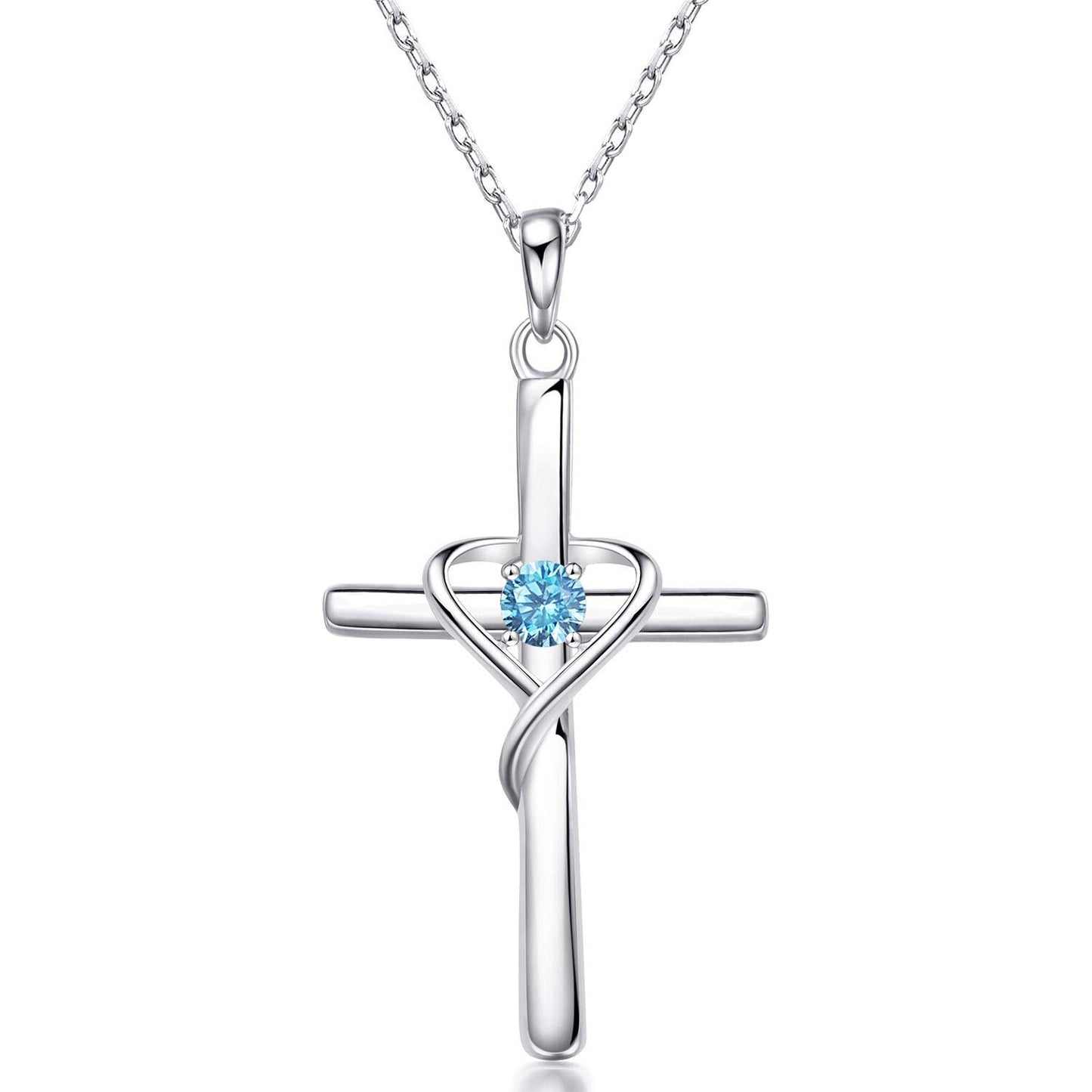 925 Sterling Silver Cross Necklace with Birthstone |  CotaJewelry