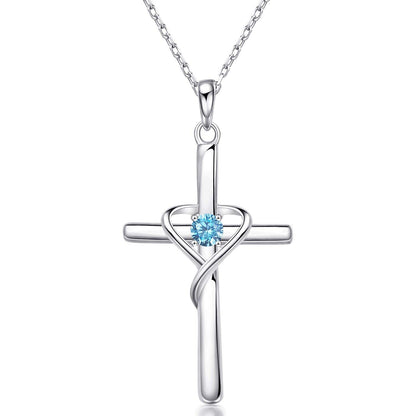 925 Sterling Silver Cross Necklace with Birthstone |  CotaJewelry