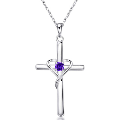 925 Sterling Silver Cross Necklace with Birthstone |  CotaJewelry