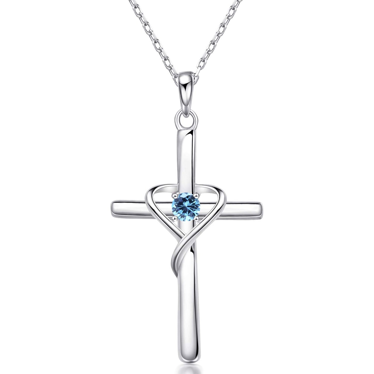 925 Sterling Silver Cross Necklace with Birthstone |  CotaJewelry
