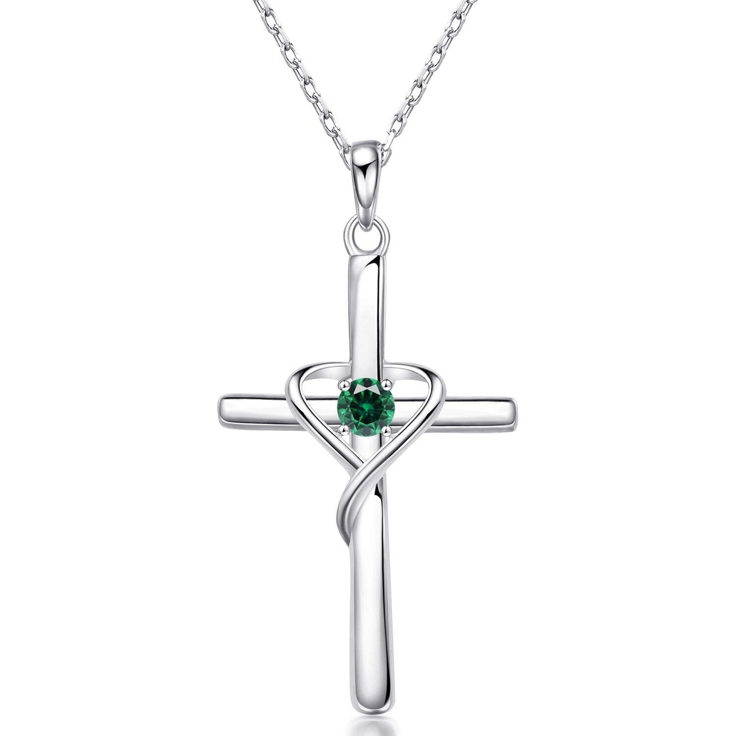 925 Sterling Silver Cross Necklace with Birthstone |  CotaJewelry
