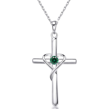 925 Sterling Silver Cross Necklace with Birthstone |  CotaJewelry