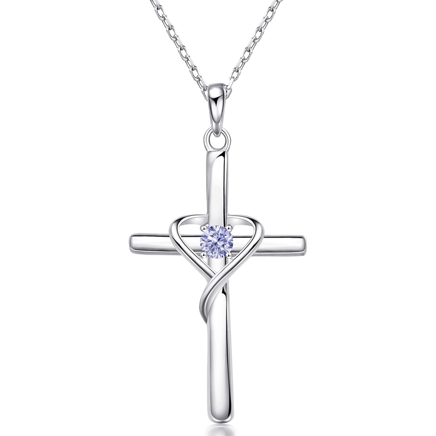 925 Sterling Silver Cross Necklace with Birthstone |  CotaJewelry