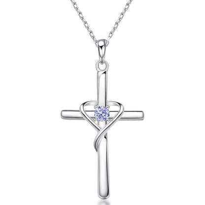 925 Sterling Silver Cross Necklace with Birthstone |  CotaJewelry