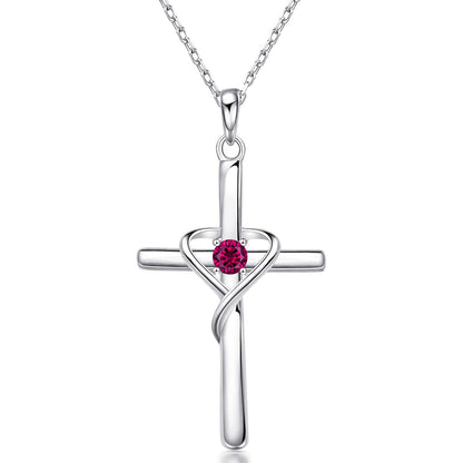 925 Sterling Silver Cross Necklace with Birthstone |  CotaJewelry