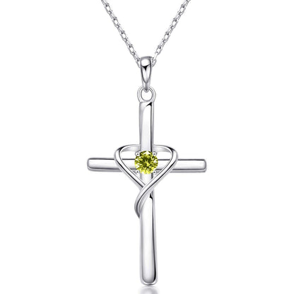 925 Sterling Silver Cross Necklace with Birthstone |  CotaJewelry