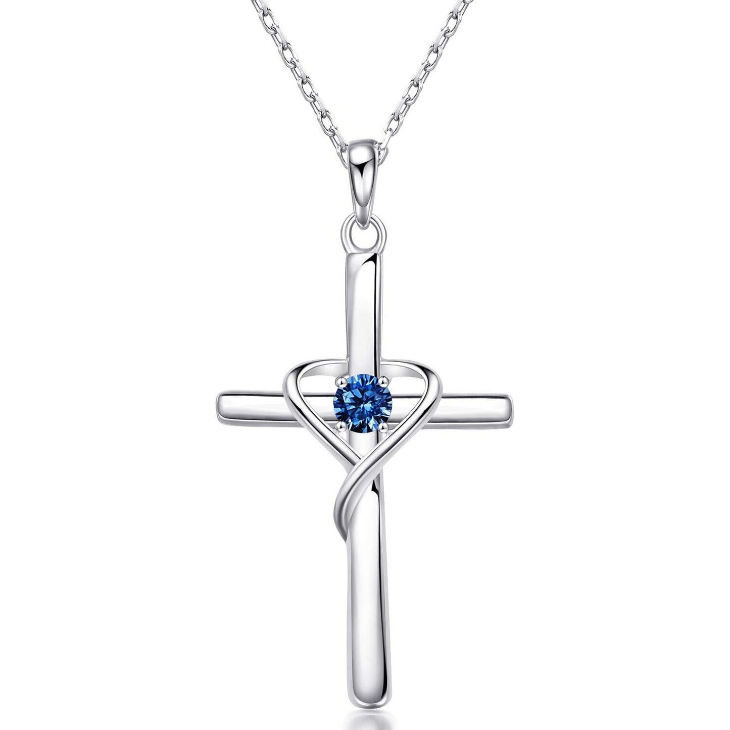 925 Sterling Silver Cross Necklace with Birthstone |  CotaJewelry