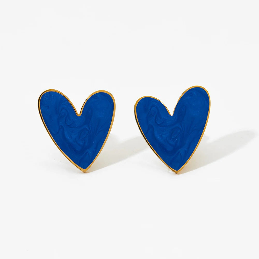 Heart Enamel Stainless Steel Pendant Necklace Earrings