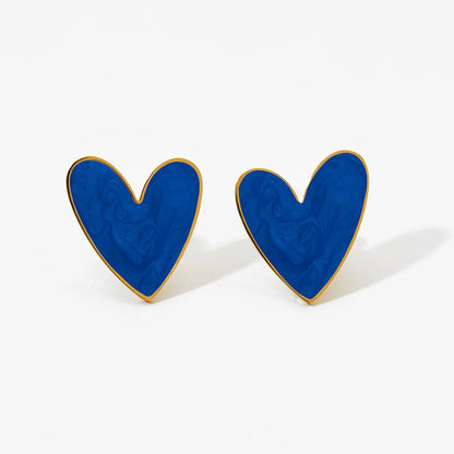 Heart Enamel Stainless Steel Pendant Necklace Earrings