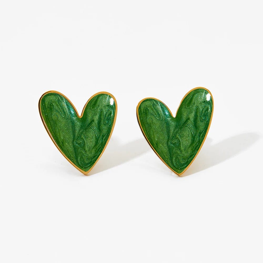 Heart Enamel Stainless Steel Pendant Necklace Earrings