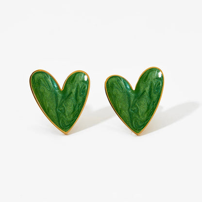 Heart Enamel Stainless Steel Pendant Necklace Earrings