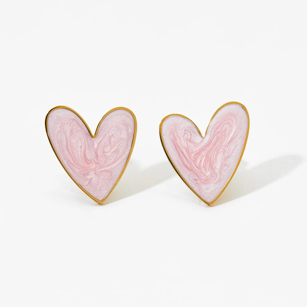 Heart Enamel Stainless Steel Pendant Necklace Earrings