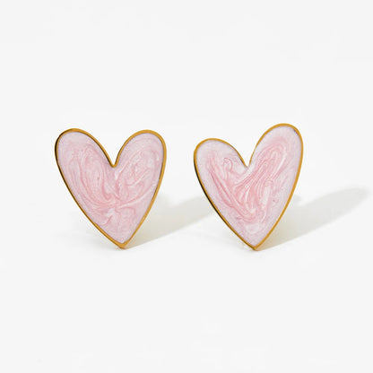 Heart Enamel Stainless Steel Pendant Necklace Earrings