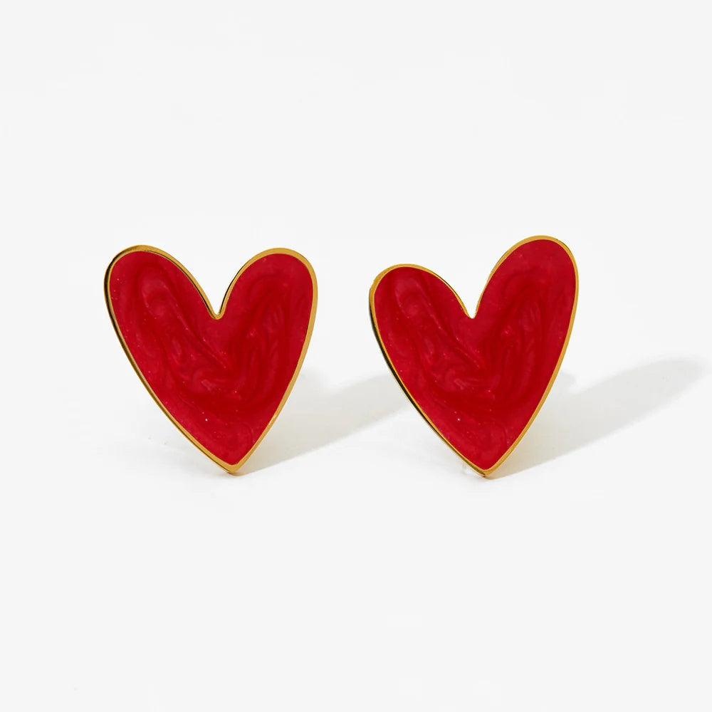 Heart Enamel Stainless Steel Pendant Necklace Earrings