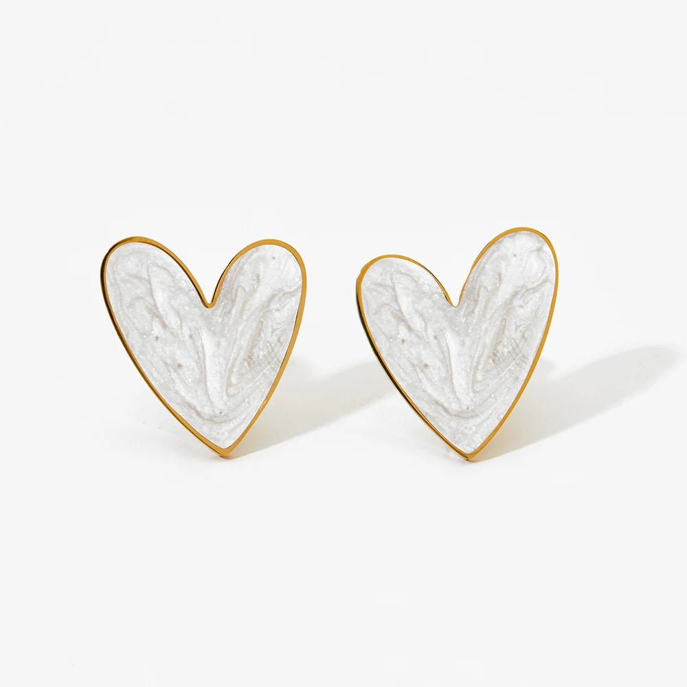 Heart Enamel Stainless Steel Pendant Necklace Earrings