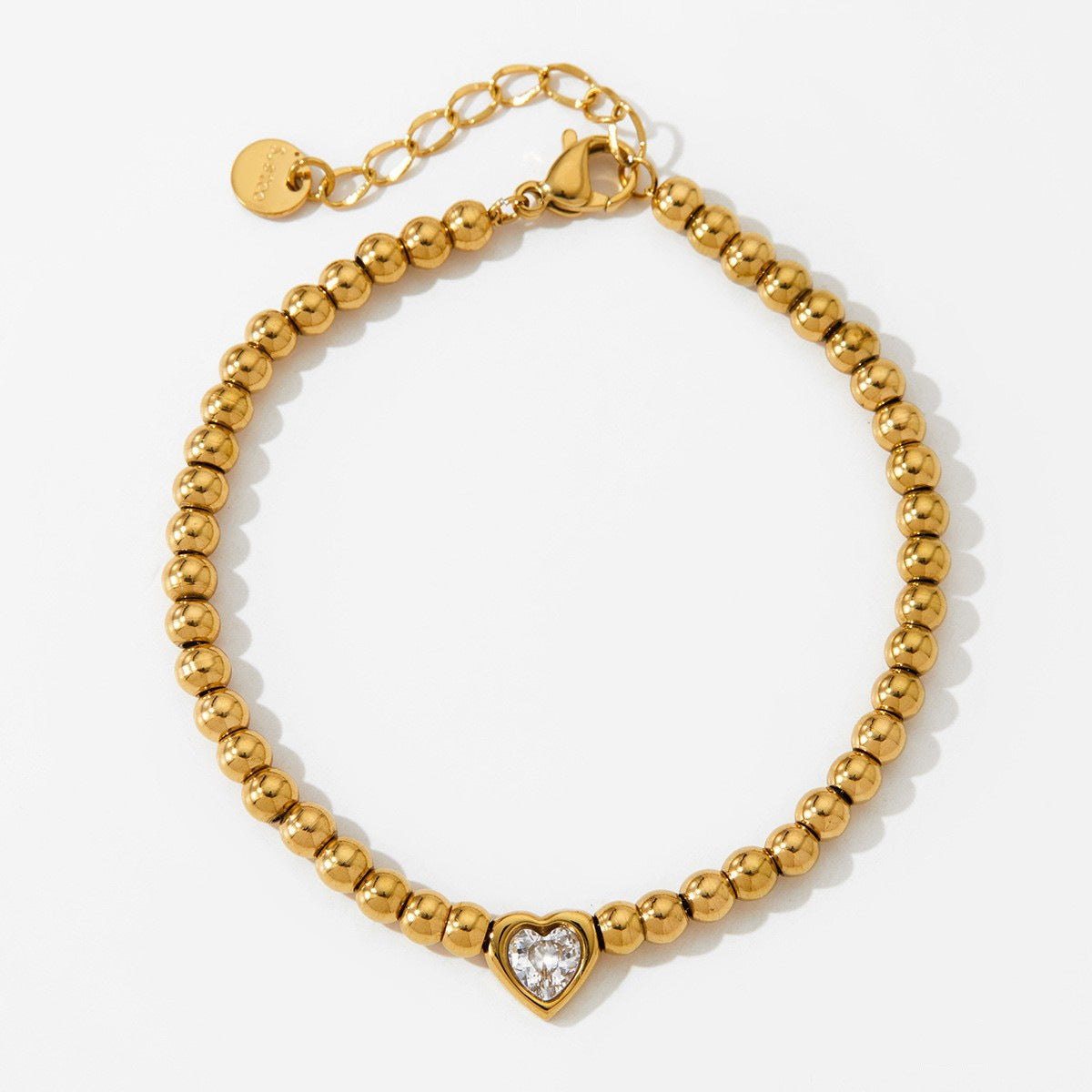 Bracelet chaîne tennis à cœur perlé en acier inoxydable